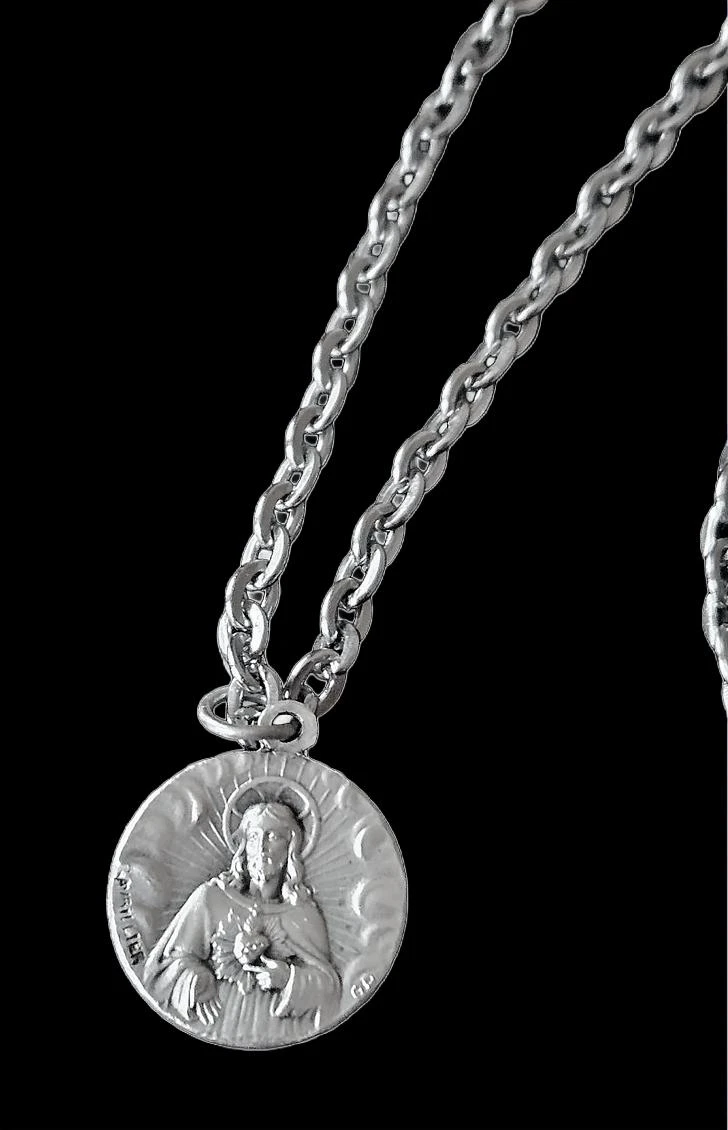 Collier Sacré-Cœur Jésus Notre-Dame Montligeon chaîne acier inoxydable 48 cm – photo 9